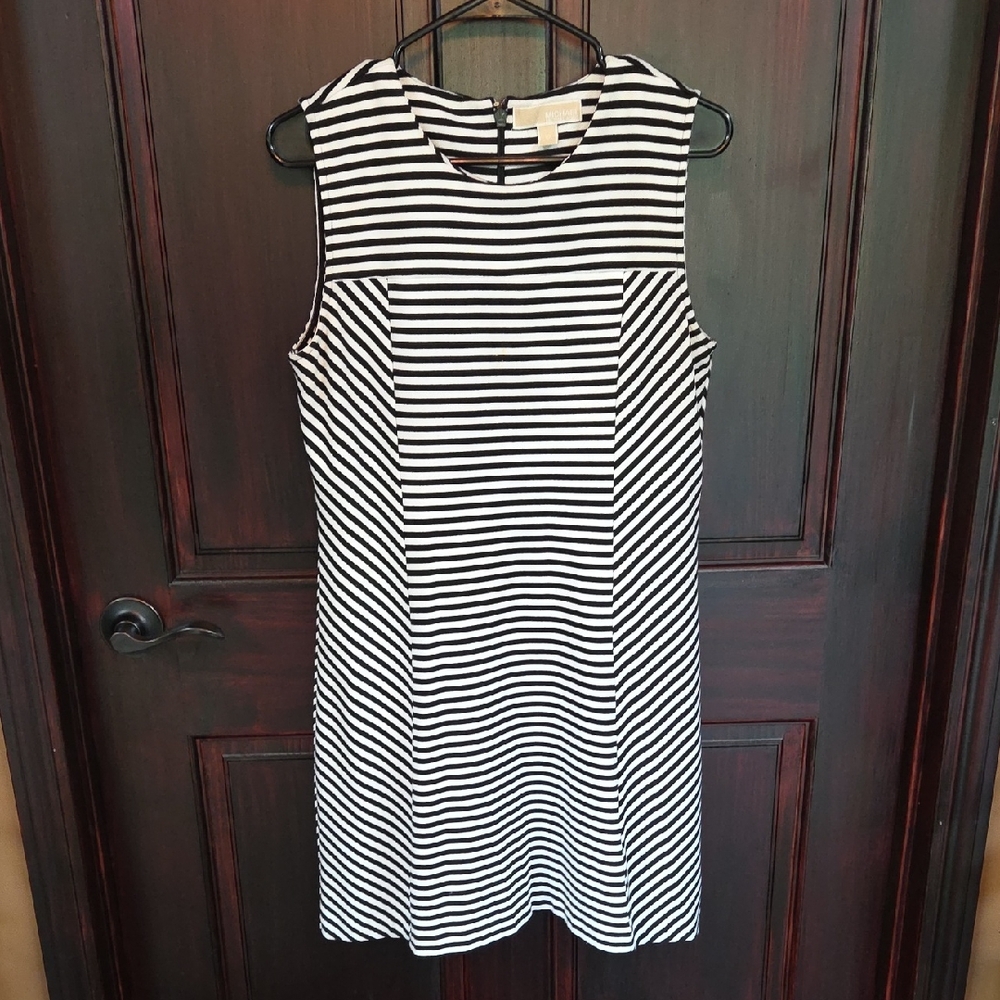 MICHAEL Michael Kors Black and White Striped Mini Dress